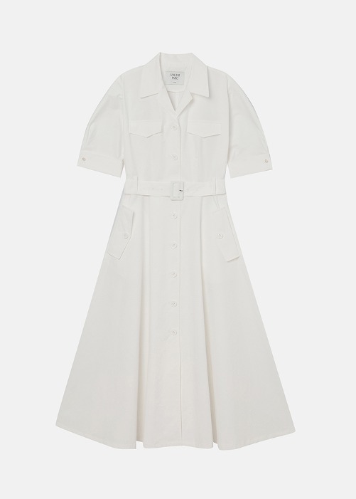 [VUE DU PARC] Cotton Blend Half Sleeve Pearl Dress White