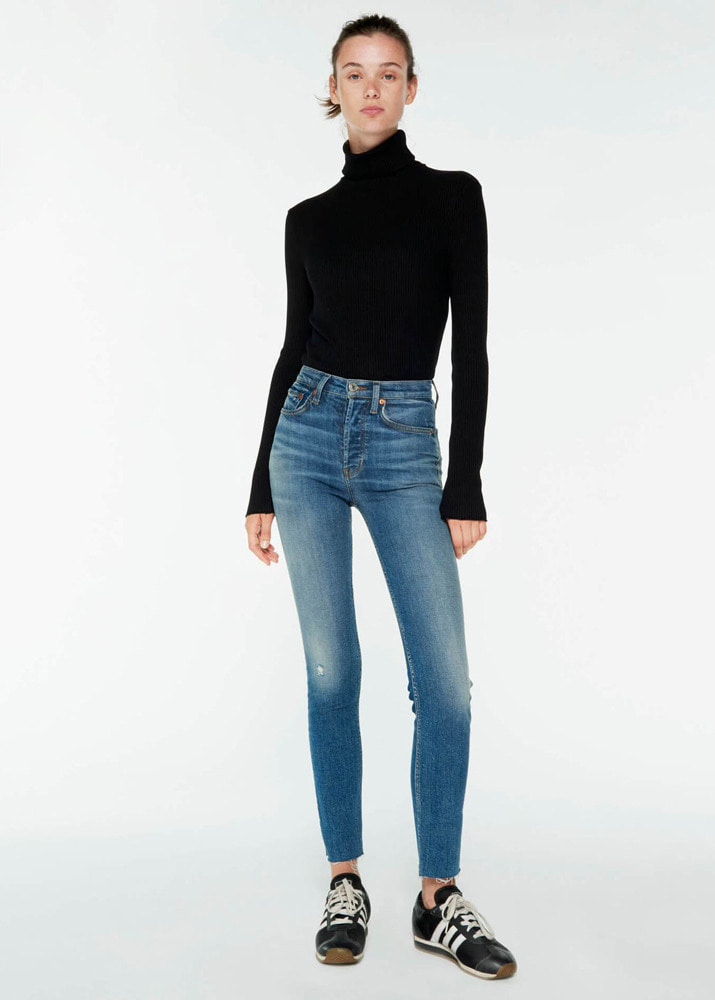 RE/DONE _ AGED BLUE HIGH RISE ANKLE CROP DENIM PANTS