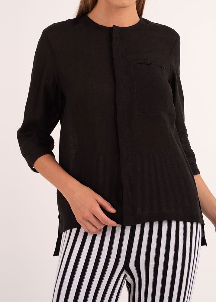 NEHERA _ Stand Collar Shirt With Cropped Sleeves