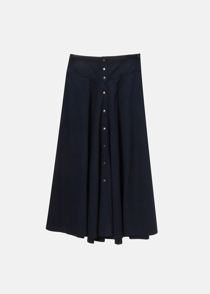FORTE FORTE _ Wool Linen Structure Skirt Navy