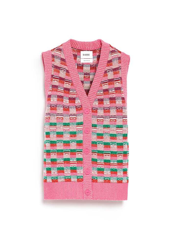 BARRIE _ Sleeveless Cardigan In Cashmere And Wool With a Graphic Motif