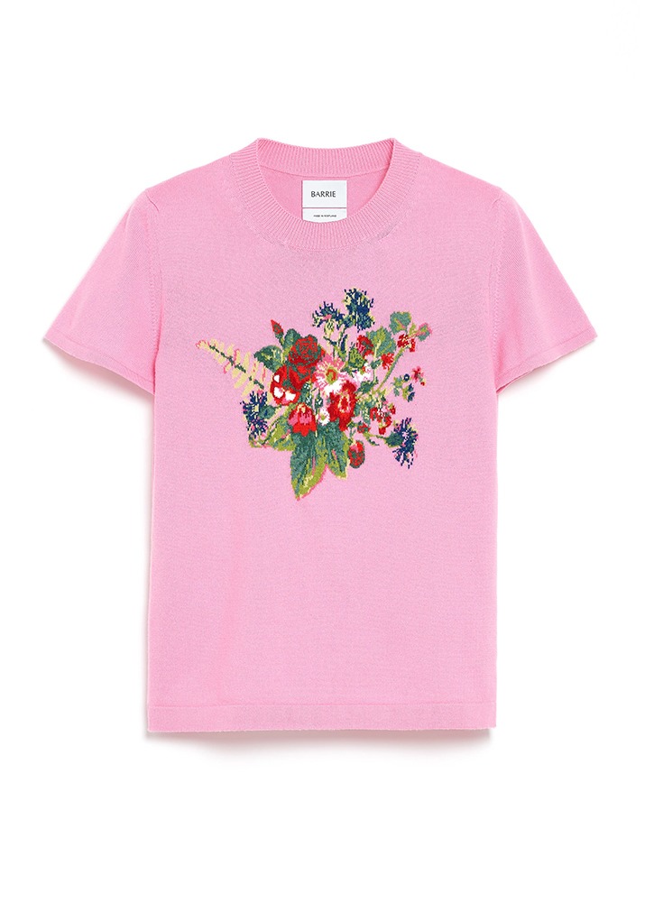 BARRIE _ Top With a Bouquet Motif In Cashmere And Cotton