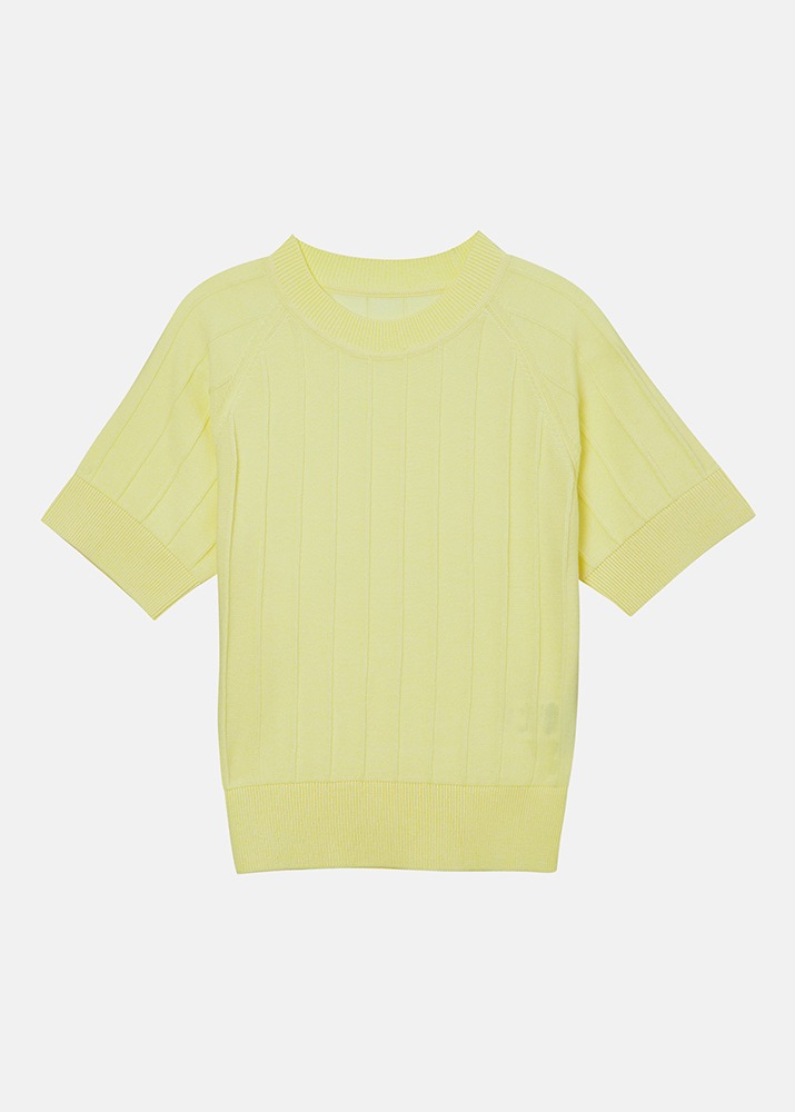 Texture Details Short Sleeve Knit Top Light Yellow