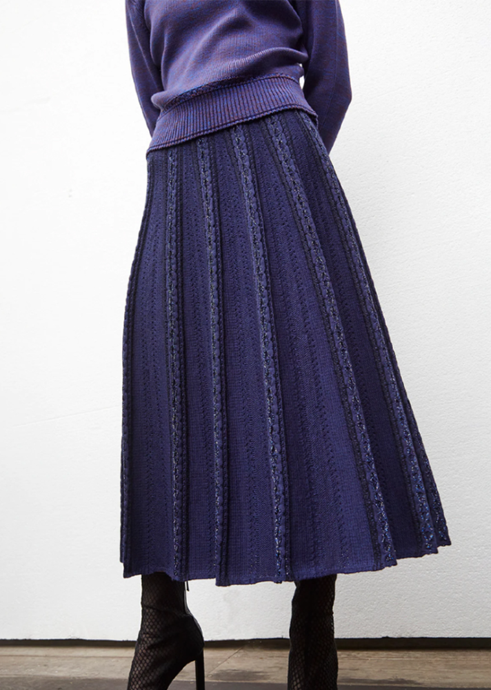 Molli Interwoven Yarn Knit Skirt Navy