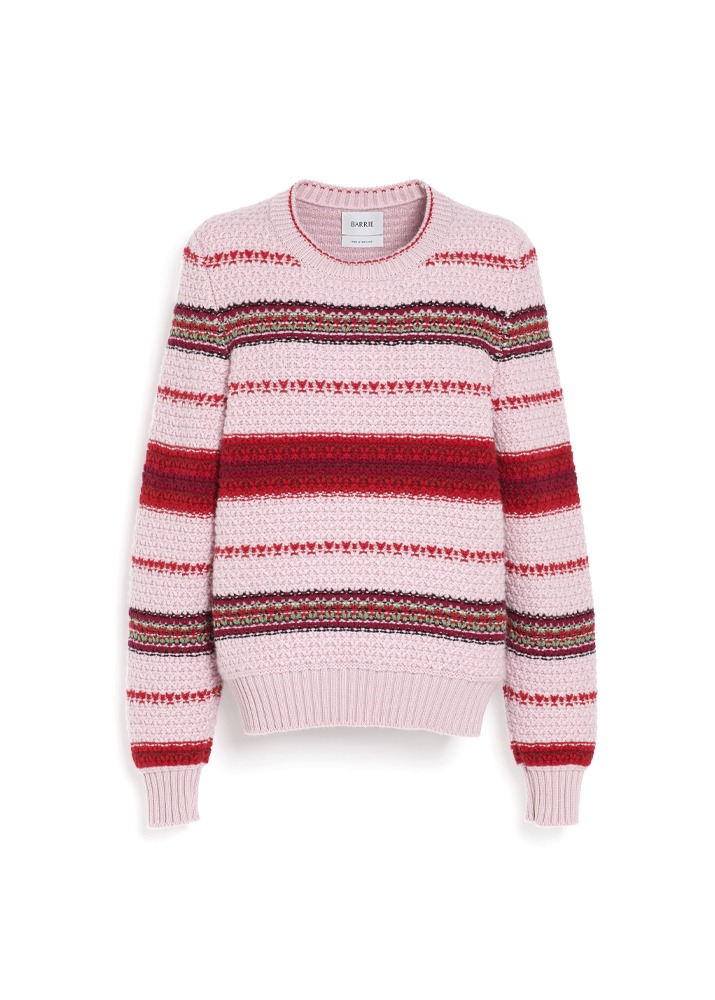BARRIE _ Striped Chunky Cashmere Jumper Pink