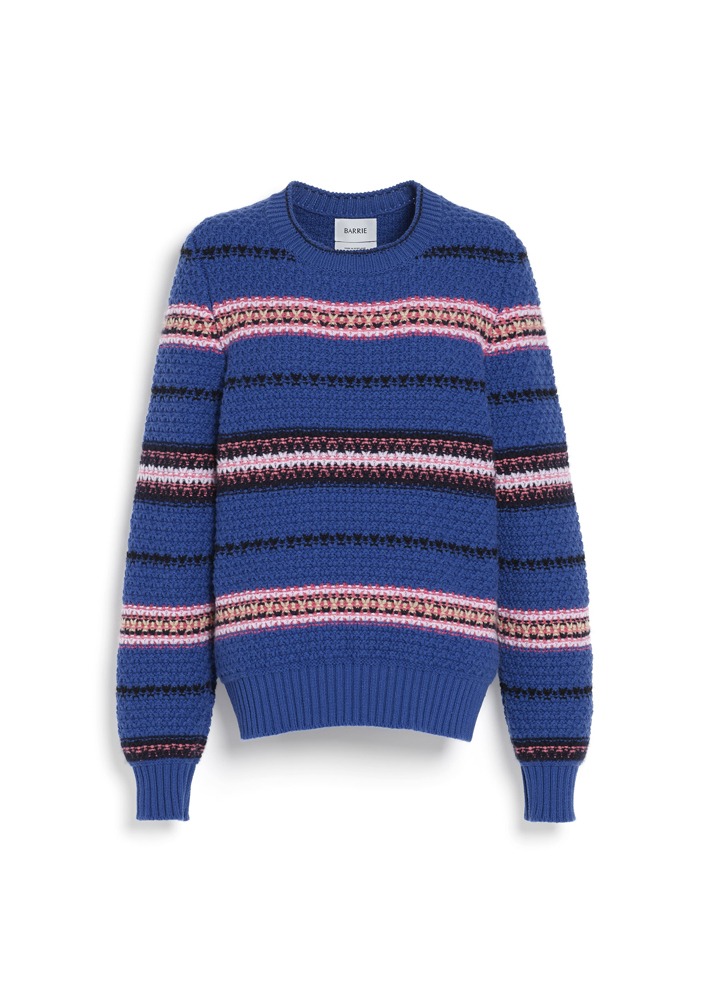 BARRIE _ Striped Chunky Cashmere Jumper Blue