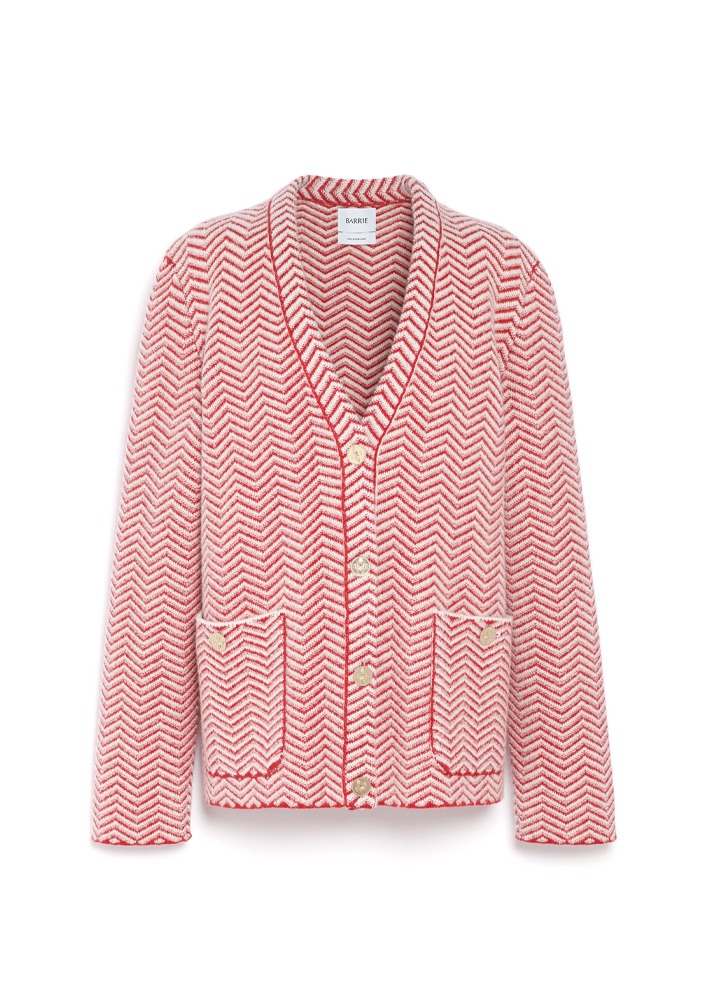 BARRIE _ Cashmere, Wool And Silk Tailored Jacket With A Chevron Motif Red