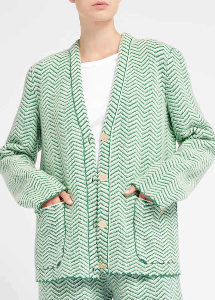BARRIE _ Cashmere, Wool And Silk Tailored Jacket With A Chevron Motif Green