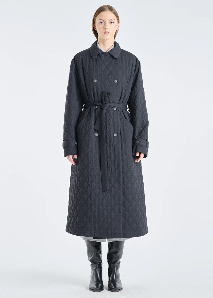 [NEHERA] Anthracite Quilted Trench Coat Black