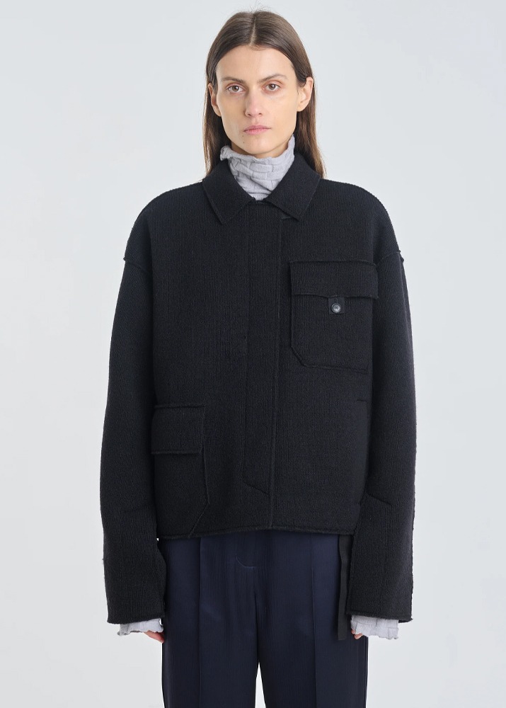 [NEHERA] Black Wool Blend Short Coat