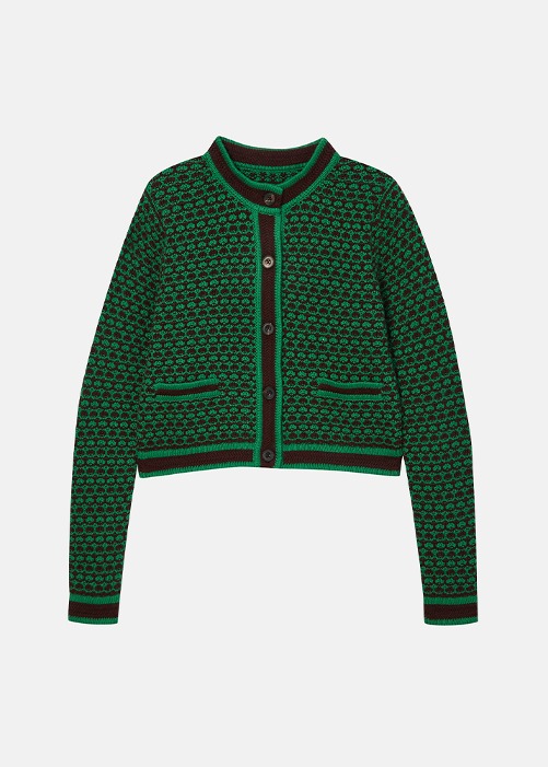 [HIMALAYAN CASHMERE] Knit Texture Cardigan Green