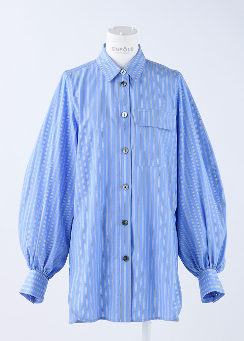 [ENFOLD] S Stripe Volume Sleeve Basic Shirt