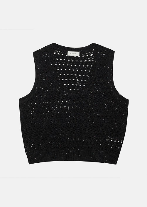 [CRUSH] Sequin Hollow Out-Tank Top Black