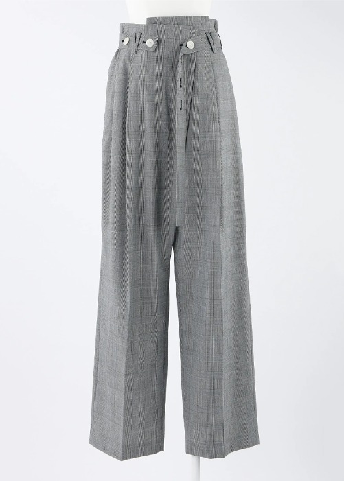 [ENFOLD] Belt Wide Straight Trousers Check