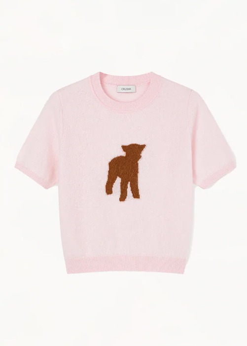 [CRUSH]  Fluffy Cashmere Motif-Printed Crewneck Top Light Pink