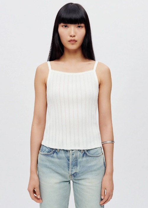 [RE/DONE] Pointelle Square Neck Tank White