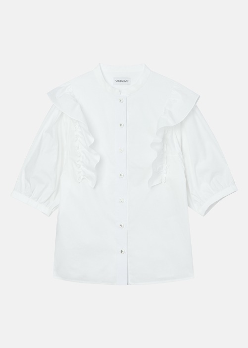 [VUE DU PARC] Cotton Half Sleeve Ruffle Blouse White