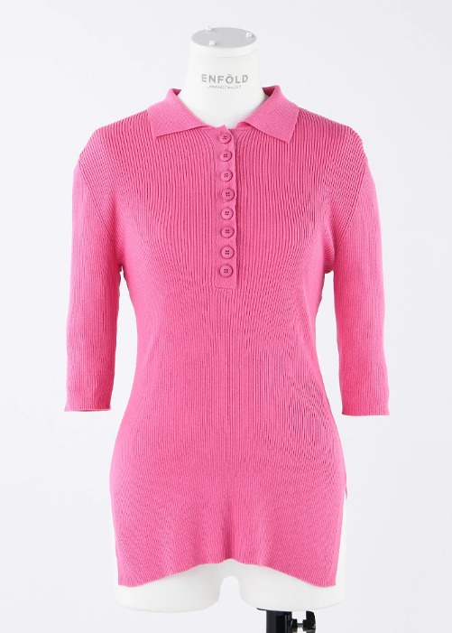 [ENFOLD] Ribbed Half Sleeve Polo Shirt Pink