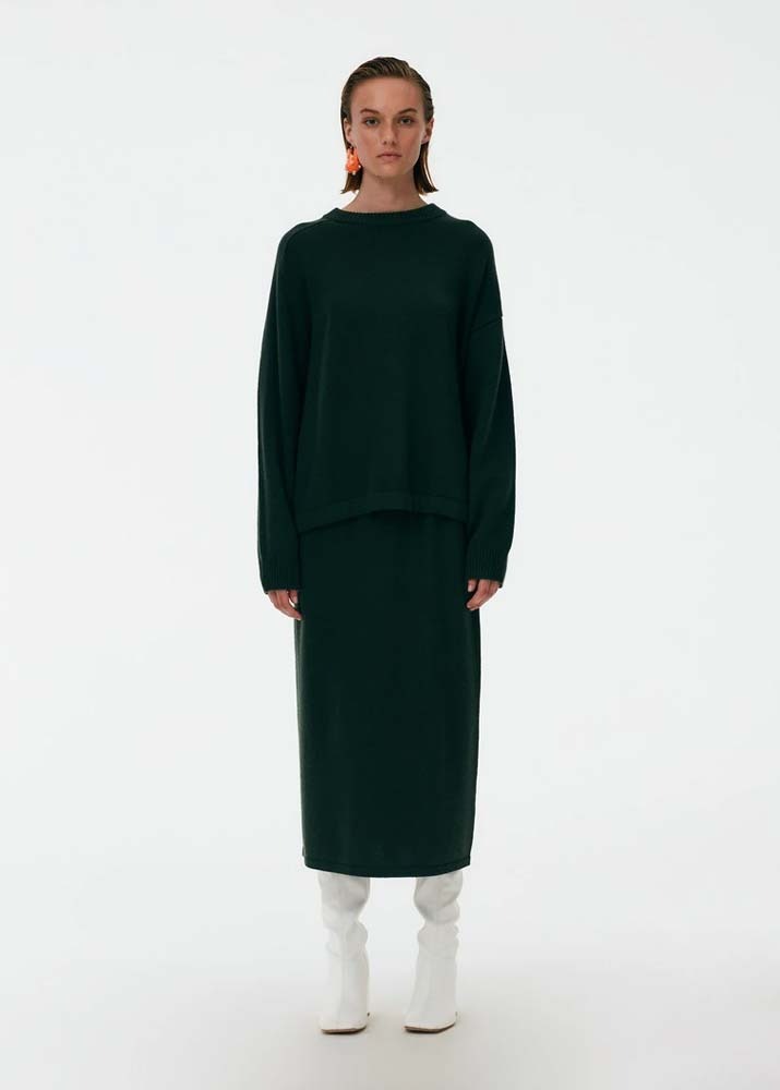 TIBI _ Cashmere Sweater Straight Pull On Skirt Green