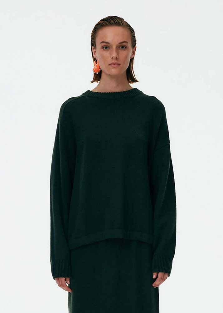 TIBI _ Cashmere Oversized Drawstring Hem Pullover Sweater Green