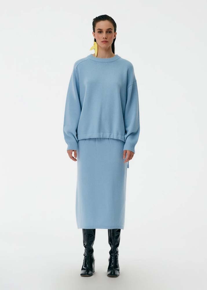 TIBI _ Cashmere Sweater Straight Pull On Skirt Light Blue