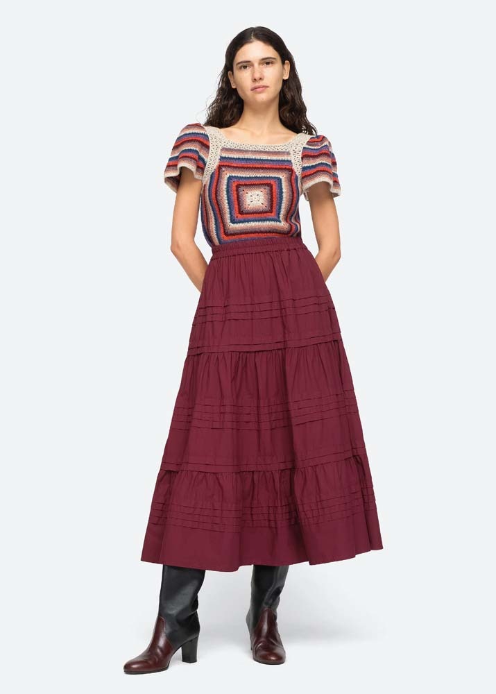 SEA NY _ Mena Crochet Short Sleeve Combo Dress