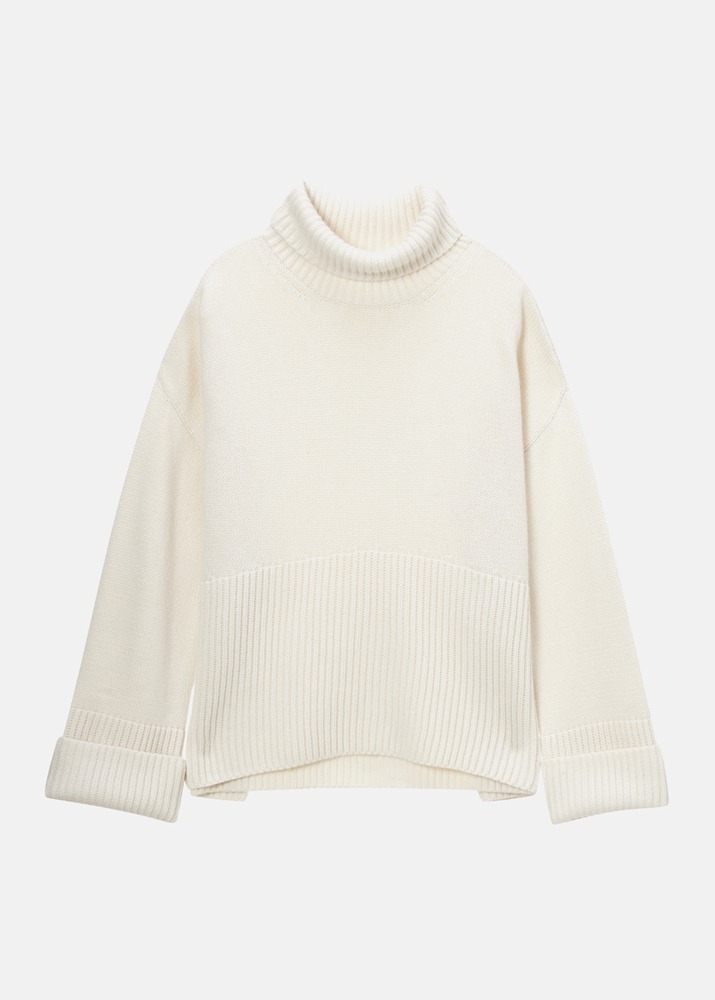 HIMALAYAN CASHMERE _ Oversized Ivory Turtleneck Sweater