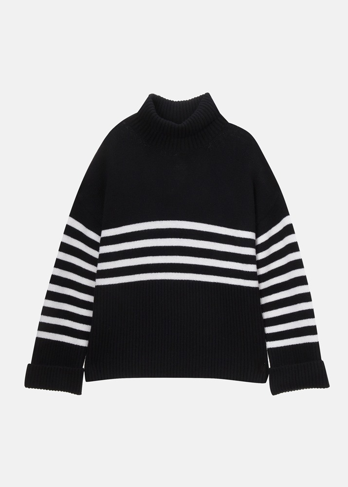 HIMALAYAN CASHMERE _ Oversized Stripe Turtleneck Sweater