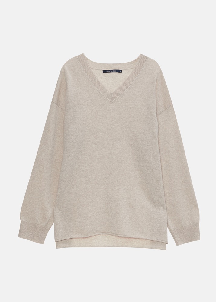 SOFIE D&#039;HOORE _ C-neck Rolled Edge Sweater 1Ply Knit Oatmeal