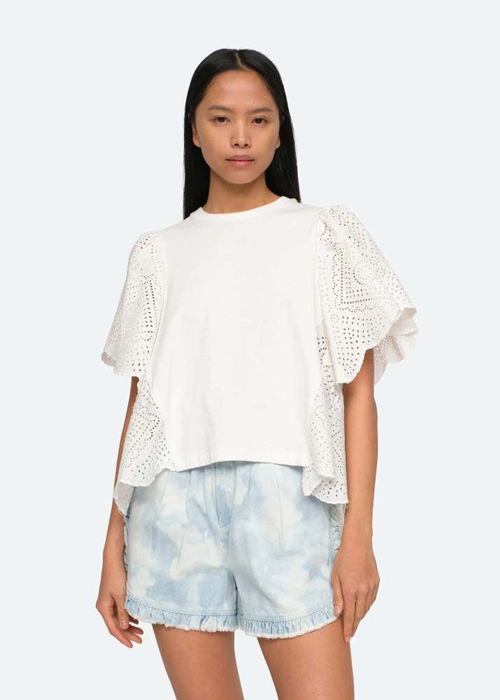 SEA NY _ Vienne Eyelet Flutter Sleeve Top