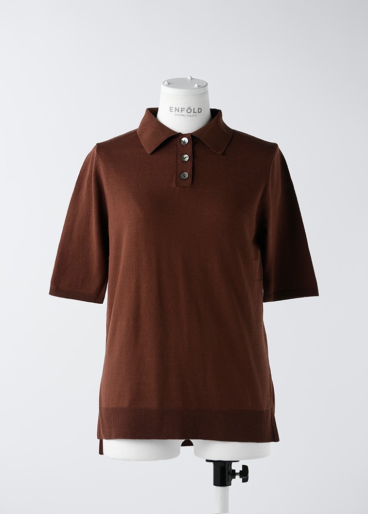 ENFOLD _ Silk Cotton Sleeve Polo Brown