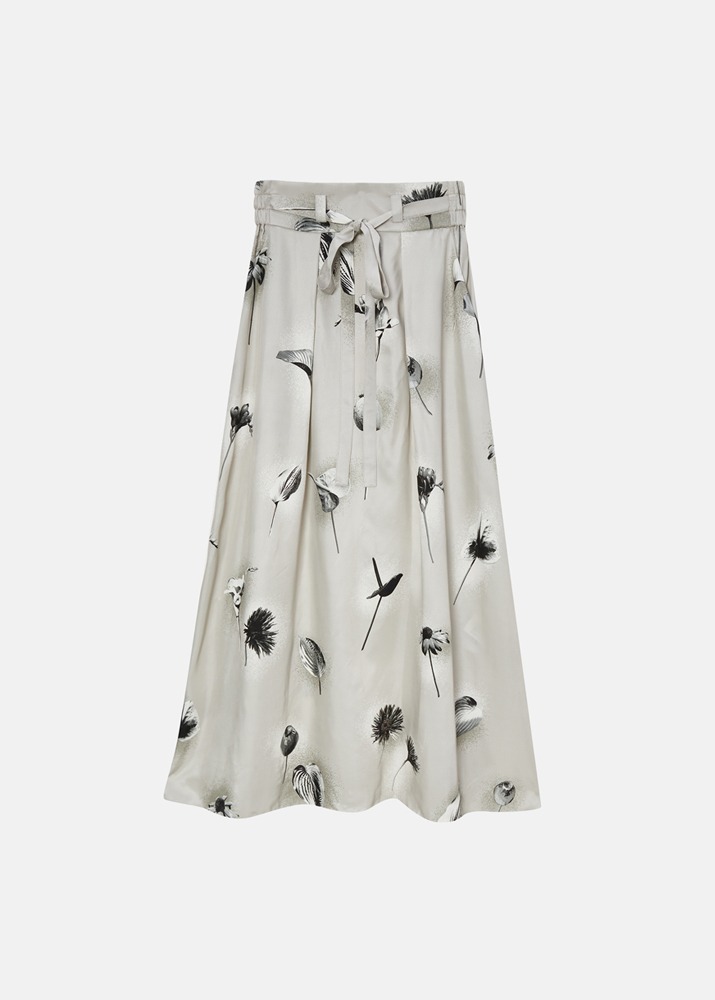 NEHERA _ High Waisted Skirt With Elastic Belt Light Grey
