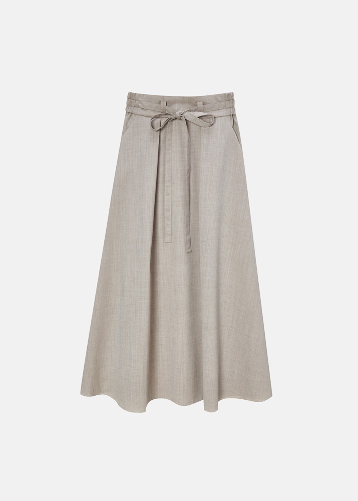 NEHERA _ High Waisted Skirt With Elastic Belt Beige