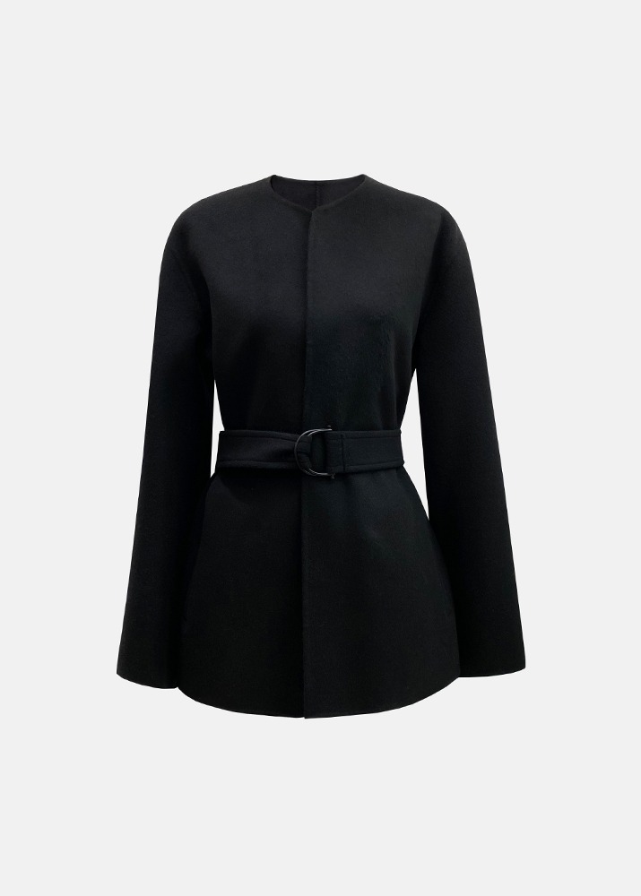 VUE DE PARC _ Hand Made Belt Robe Half Coat Black